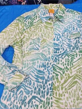 Ruby Rd. Green and Blue Printed Button-Up Shirt